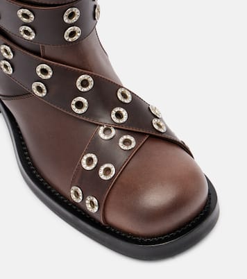 Buckle Belt embellished leather biker boots | Mach & Mach