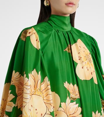Robe midi Sage en soie à fleurs | Alémais