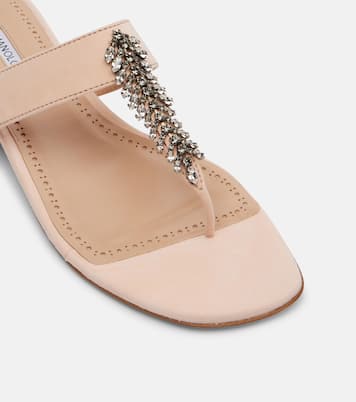 Sandali infradito Bizaba in suede con cristalli | Manolo Blahnik
