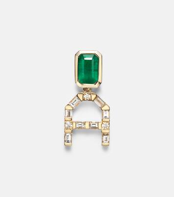 18kt gold drop earrings with diamonds and emeralds | Shay Jewelry