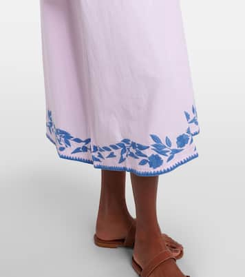 Embroidered cotton and linen midi dress | Juliet Dunn
