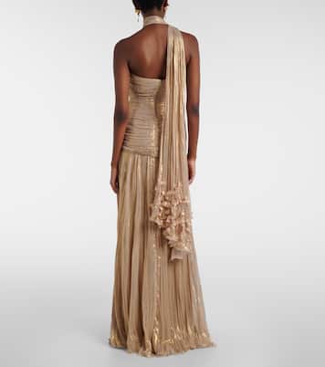 Dayana pleated scarf-detail bustier gown | Marmar Halim