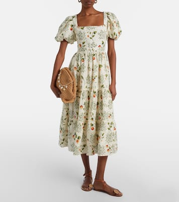 Embellished printed linen midi dress | Agua by Agua Bendita