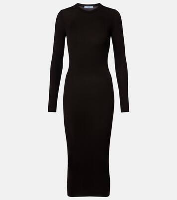 Vestido midi de lana virgen acanalado | Prada