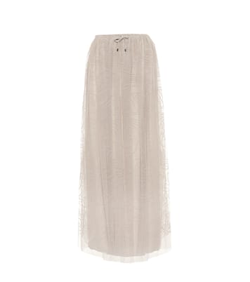Embroidered tulle maxi skirt | Brunello Cucinelli