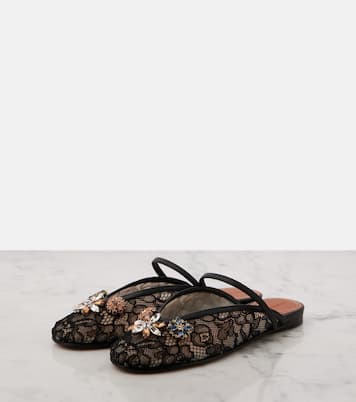 Mules Pixie in pizzo con pelle e cristalli | Zimmermann