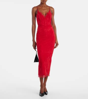 Lace-trimmed suede midi dress | Alex Perry