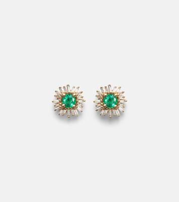 One Of A Kind 18kt gold earrings with emerald and diamonds | Suzanne Kalan