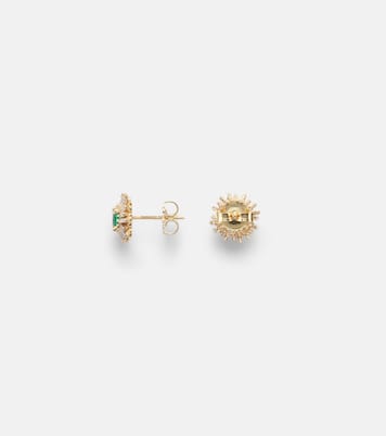 One Of A Kind 18kt gold earrings with emerald and diamonds | Suzanne Kalan