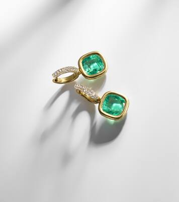 18kt gold huggie earrings with emeralds and diamonds | Octavia Elizabeth