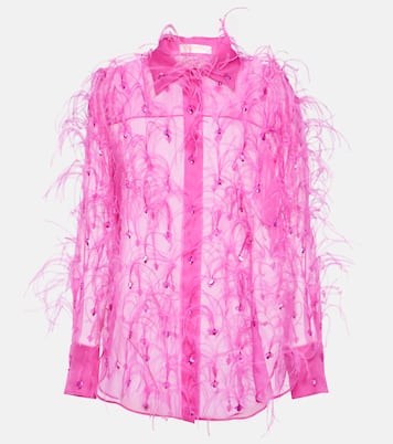 Bestickte Bluse aus Seidenorganza mit Federn | Valentino