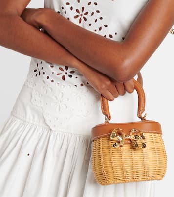 Bow leather-trimmed rattan basket bag | Self-Portrait