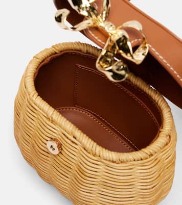 Bow leather-trimmed rattan basket bag | Self-Portrait