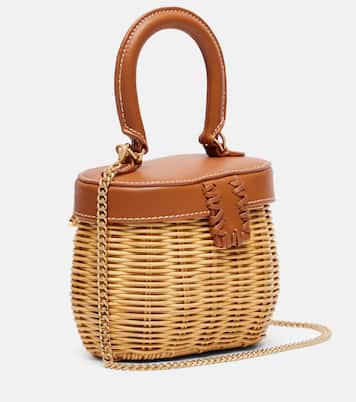 Bow leather-trimmed rattan basket bag | Self-Portrait