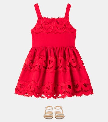 Bow-detail broderie anglaise linen dress | Self-Portrait Kids