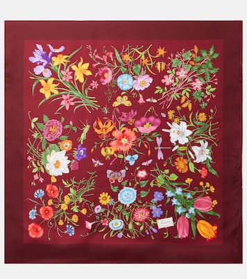 Foulard in twill di seta con stampa | Gucci