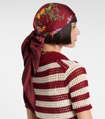 Foulard in twill di seta con stampa | Gucci