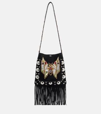 Nellcôte Medium embellished suede shoulder bag  | Valentino Garavani