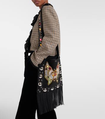 Nellcôte Medium embellished suede shoulder bag  | Valentino Garavani