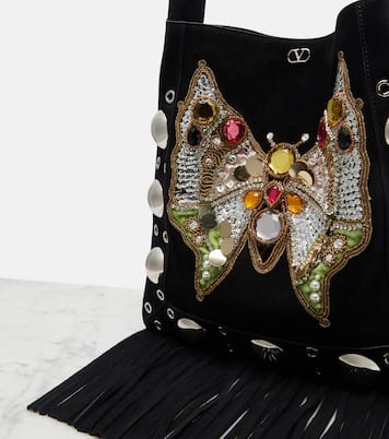 Nellcôte Medium embellished suede shoulder bag  | Valentino Garavani