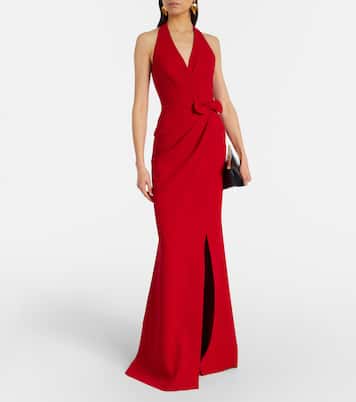 Bow-detail halterneck silk-blend cady gown | Elie Saab