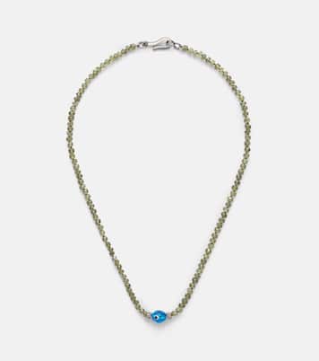 9kt white gold (375/1000) and sterling silver (925) beaded necklace with garnets and diamonds | Ileana Makri