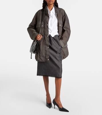 Lace-trimmed cotton and linen midi skirt | Prada