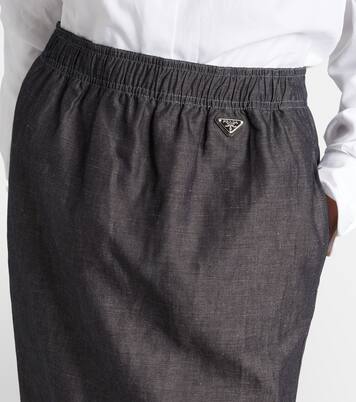 Lace-trimmed cotton and linen midi skirt | Prada