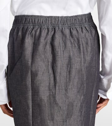 Lace-trimmed cotton and linen midi skirt | Prada