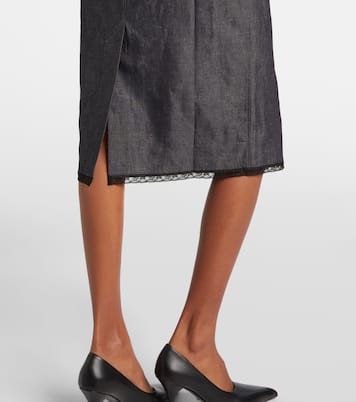 Lace-trimmed cotton and linen midi skirt | Prada