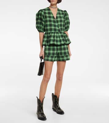 Shorts a quadri in seersucker | Ganni