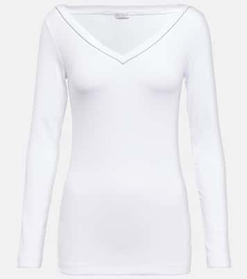 Top con scollo a V in misto cotone | Brunello Cucinelli
