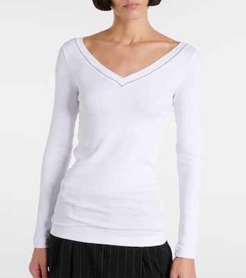 Top con scollo a V in misto cotone | Brunello Cucinelli