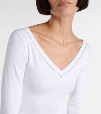 Top con scollo a V in misto cotone | Brunello Cucinelli