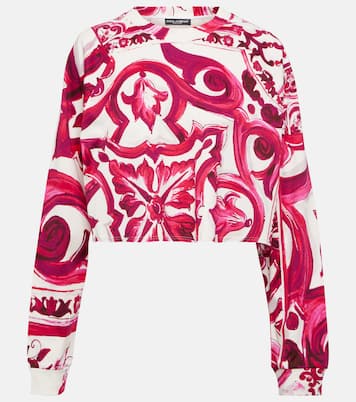 Felpa cropped Maiolica in jersey di cotone | Dolce&Gabbana