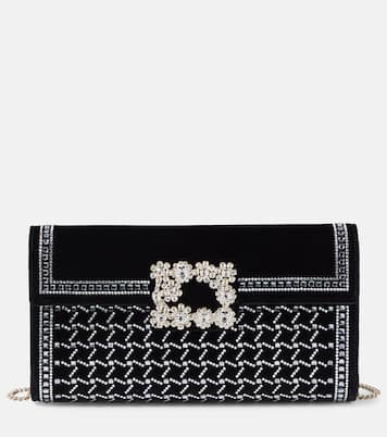 Flower Strass embellished velvet clutch | Roger Vivier