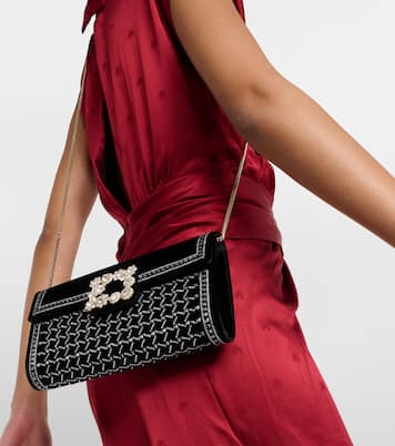 Flower Strass embellished velvet clutch | Roger Vivier