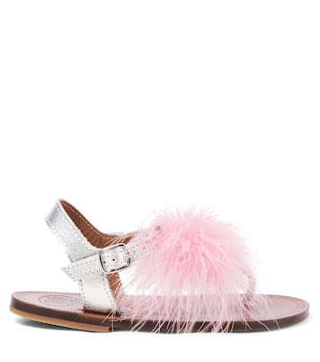 Sandalen Piu aus Metallic-Leder mit Federn | PèPè