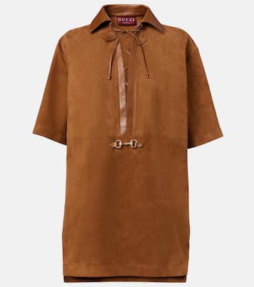 Horsebit leather-trimmed suede minidress | Gucci
