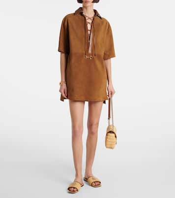 Horsebit leather-trimmed suede minidress | Gucci