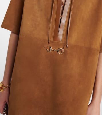 Horsebit leather-trimmed suede minidress | Gucci