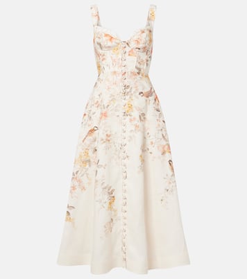 Vestido midi Luna de lino estampado | Zimmermann