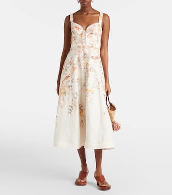 Vestido midi Luna de lino estampado | Zimmermann