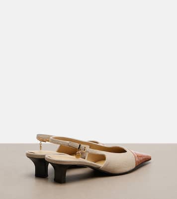Leather-trimmed canvas slingback pumps | Tod's