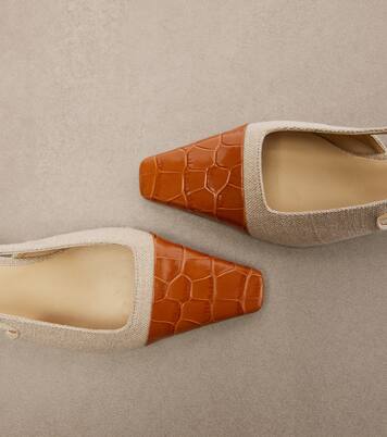 Leather-trimmed canvas slingback pumps | Tod's