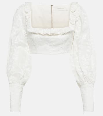 Top raccourci en lin et soie à fleurs | Zimmermann
