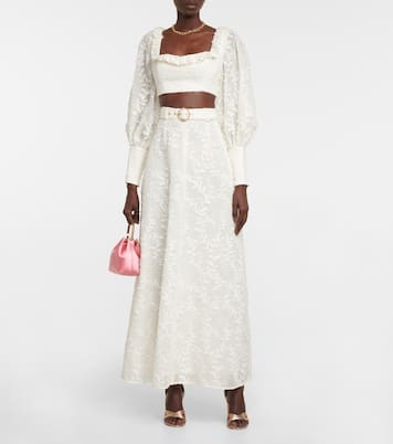 Top raccourci en lin et soie à fleurs | Zimmermann