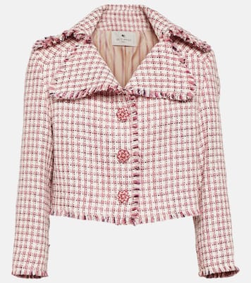 Cropped houndstooth wool-blend jacket | Etro