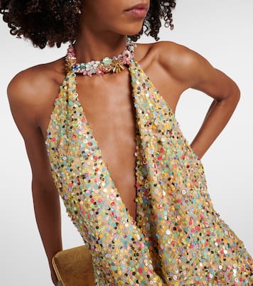Simona sequined halterneck gown | Costarellos