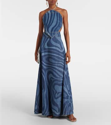 Falda larga Marmo de denim de tiro alto | Pucci